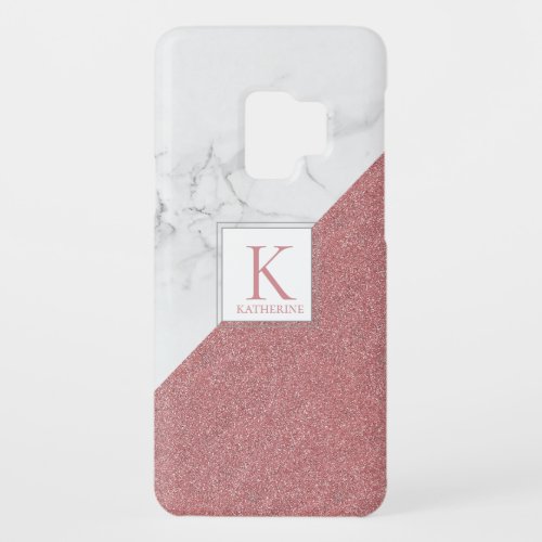 Marble Blush Pink Glitter Monogram Girly Geometric Case_Mate Samsung Galaxy S9 Case