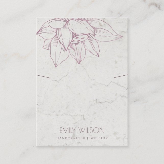 MARBLE BLUSH PINK LOTUS SIMPLE NECKLACE DISPLAY BUSINESS CARD (Front)