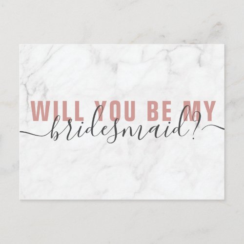 Marble Blush Script Bridesmaid Proposal Card