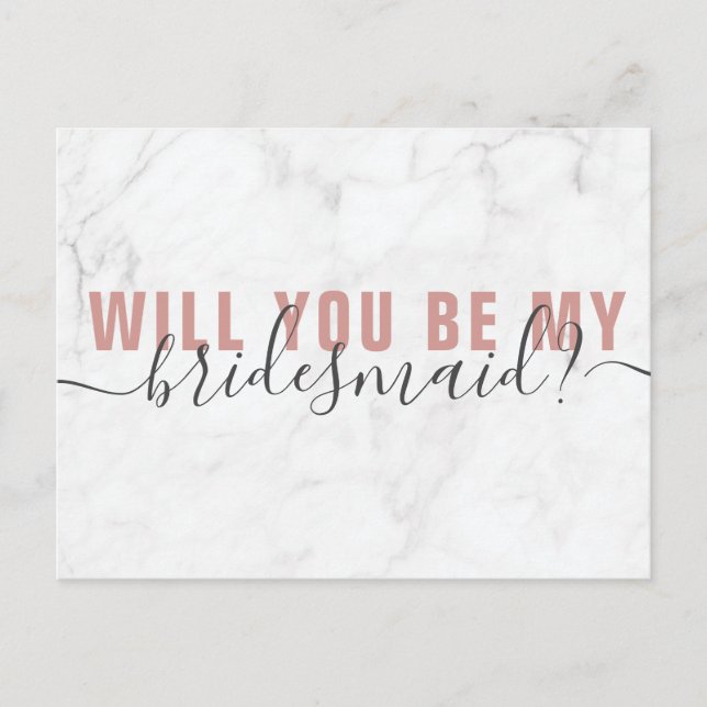Marble Blush Script Bridesmaid Proposal Card (Front)