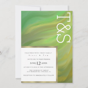 Marble Bold Green Forest Typography Wedding Invitation