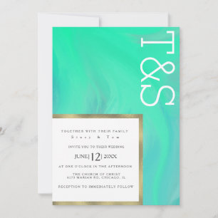 Marble Bold Mint Green Typography Wedding Invitation