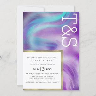 Marble Bold Mint Purple Blue Typography Wedding Invitation