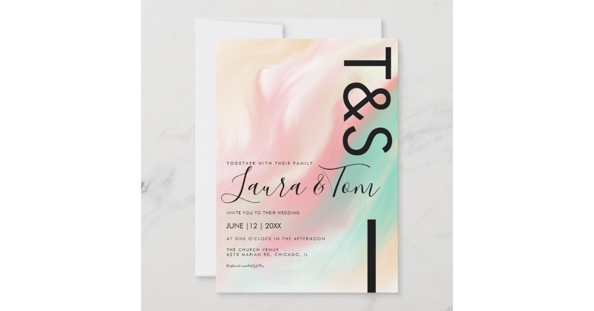 Asn Rda Invitation Marble Bold Pink Teal Peach Typography Wedding Inv Invitation | Zazzle