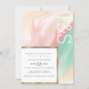 Marble Bold Pink Teal Peach Typography Wedding Invitation