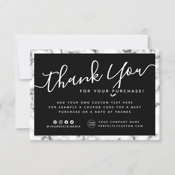 Marble border logo elegant script thank you note | Zazzle