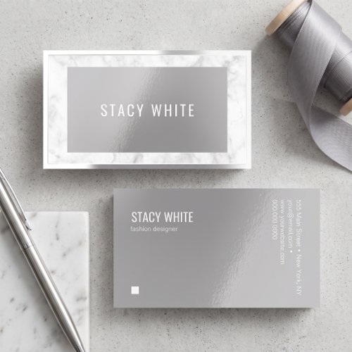 Marble Border Minimal Modern Trendy Gray Raised Spot UV Business Card