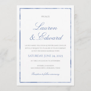Marble Border Wedding Invitation - Cornflower Blue