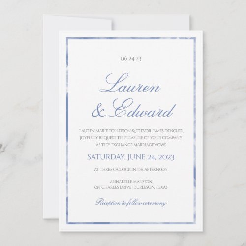 Marble Border Wedding Invitation _ Cornflower Blue