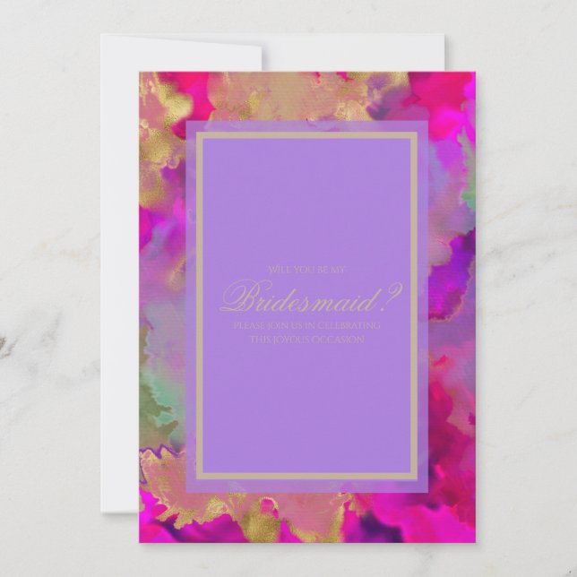Marble bridesmaid pink, purple and gold invitation (Front)