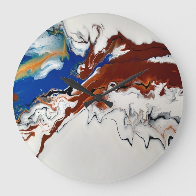 Marble Brown Blue Fluid Abstract Art Wall Clock (Front)