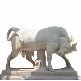 Marble Bull  on a high pedestal scalpure Statuette