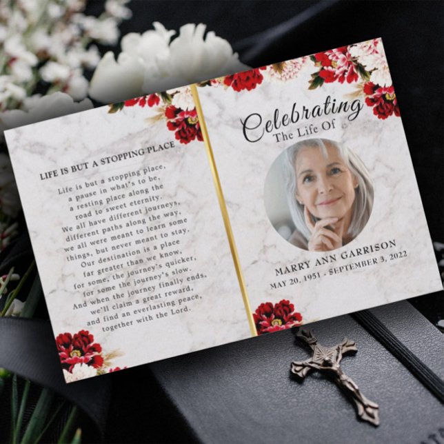 Marble Burgundy Blush Celebration of Life Program (Creator Uploaded)