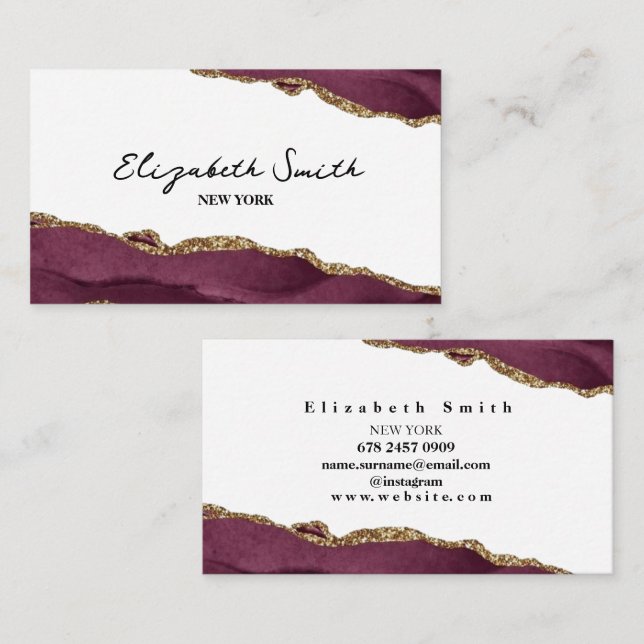 Marble Burgundy &  Gold Business Card (Front/Back)