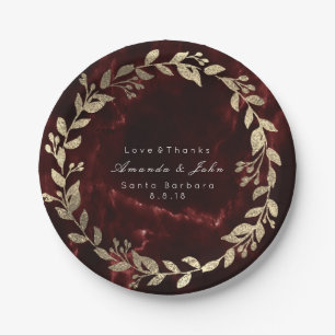Marble Burgundy Gold Custom Floral Wreath VIP Paper Plates