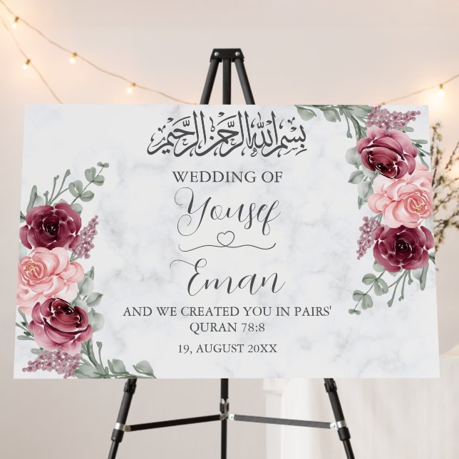 Marble Burgundy Rose Muslim Islamic Wedding Foam Board (In Situ (Stand))