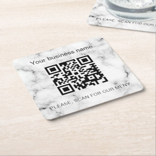 Marble business bar restaurant menu scan qr code square paper coaster
