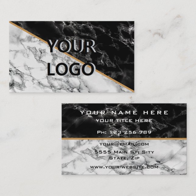 Marble Business Card Your Logo Name Address Info (Front/Back)