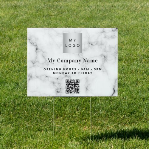Marble business company logo QR code Sign