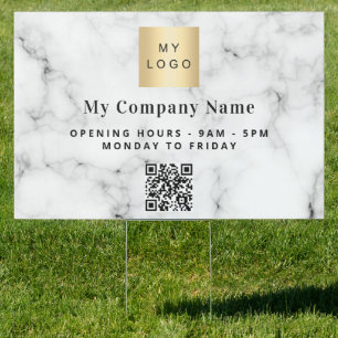 Marble business company logo QR code Sign