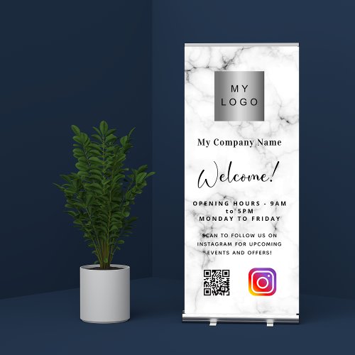 Marble business logo opening hours QR Instagram Retractable Banner