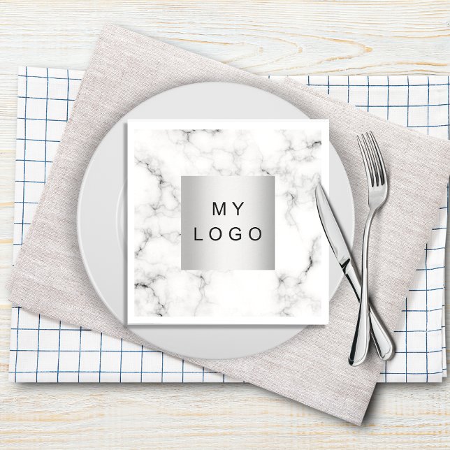 Marble business logo white black napkins (Creator Uploaded)