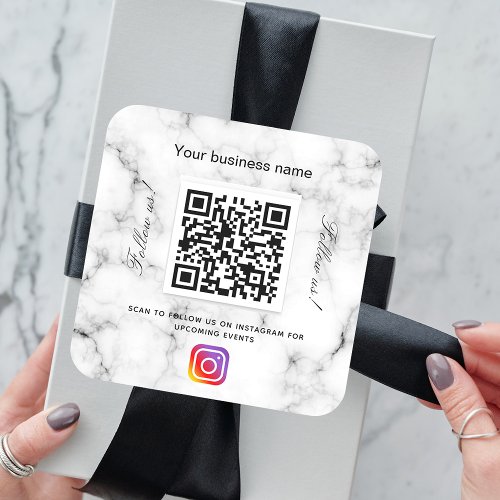 Marble business name qr code instagram square sticker