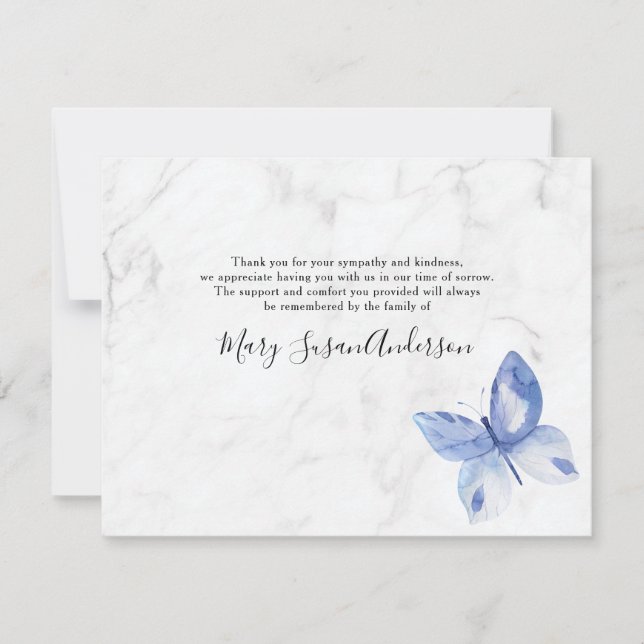 Marble Butterfly Funeral Memorial Thank You Card (Front)