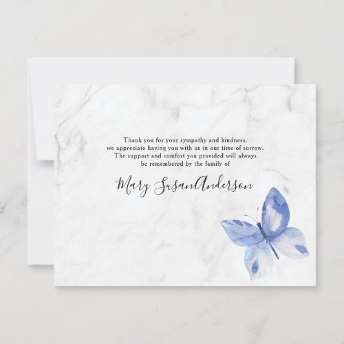 Marble Butterfly Funeral Memorial Thank You Card