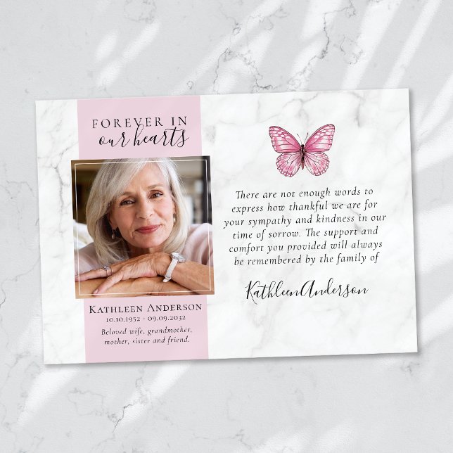 Marble Butterfly Photo Funeral Thank You Cards (Creator Uploaded)