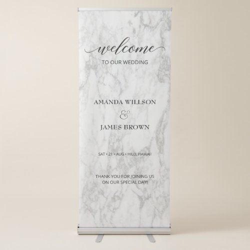 Marble Calligraphy Script Wedding Welcome Retractable Banner