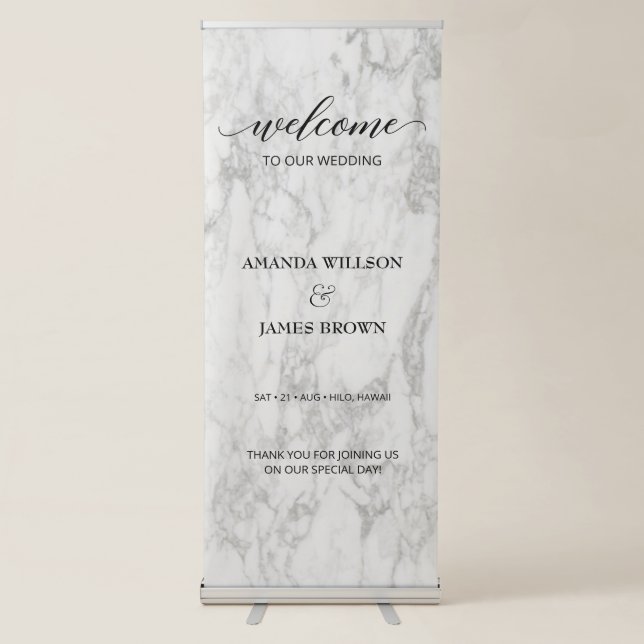 Marble Calligraphy Script Wedding Welcome Retractable Banner (Front)