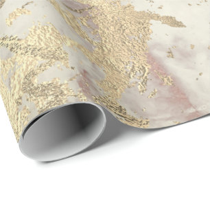 Marble Champaigne Gold Gray Rose Metal Stroke Wrapping Paper