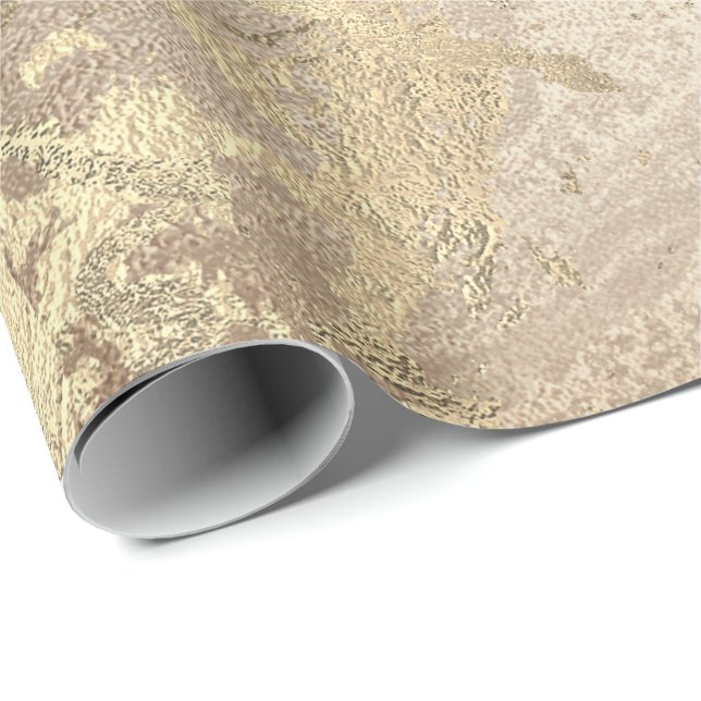 Marble Champaigne Gold Gray Rose Metal Strokes Wrapping Paper (Roll Corner)