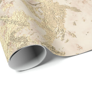 Beige wrapping paper with metallic gold leaf motifs, 0.70 x 25 m