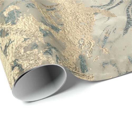 Marble Champaigne Gold Sepia Blue Metal Strokes Wrapping Paper