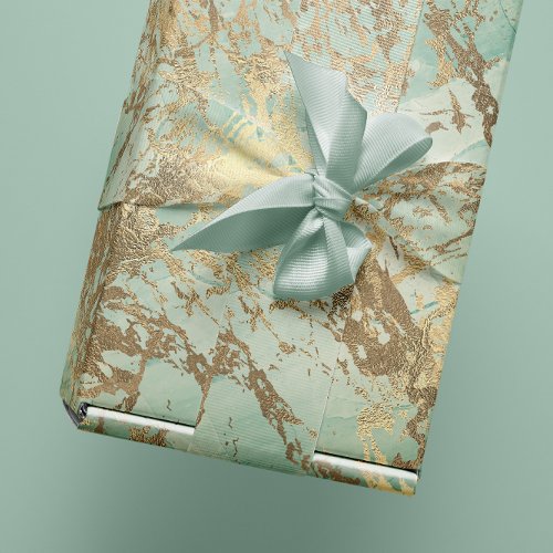 Marble Champaigne Gold Sepia Mint Metal Strokes Wrapping Paper
