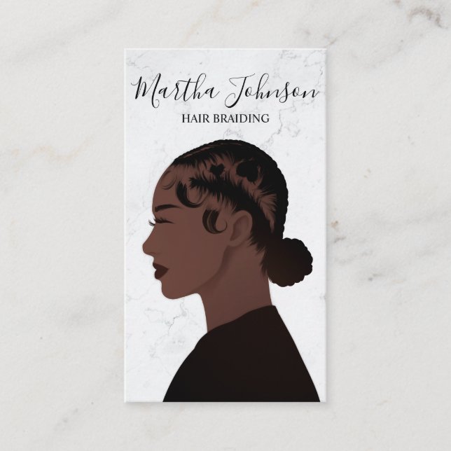 Marble Chic Afro American Braids Braiding QR Code Business Card (Front)