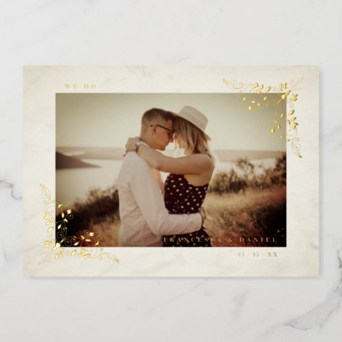 Marble Chic Golden Lace Romantic Couple Wedding Foil Invitation