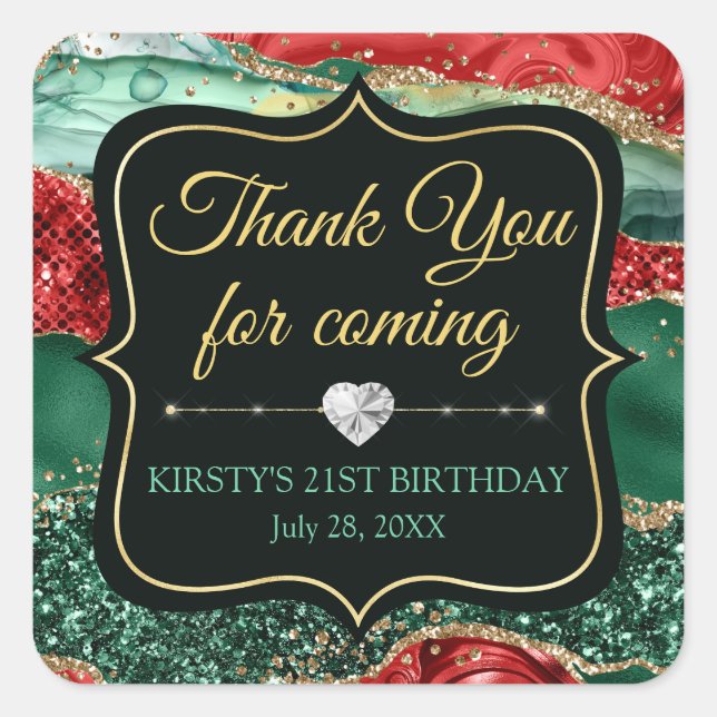 Marble Christmas Agate & Gold Glitter Birthday Square Sticker (Front)
