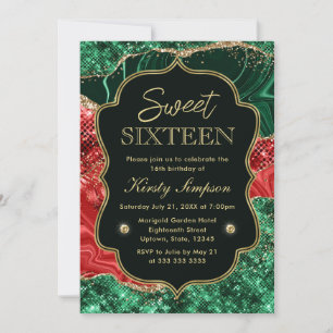 Marble Christmas Agate & Gold Glitter Sweet 16 Invitation