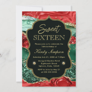 Marble Christmas Agate & Gold Glitter Sweet 16 Invitation