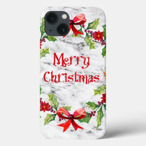 Marble Christmas Flowers 5 Pattern iPhone 13 Case