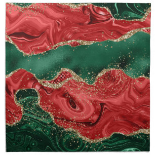 Marble Christmas Red, Green and Gold Glitter Agate Cloth Napkin