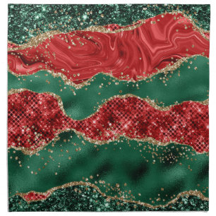 Marble Christmas Red, Green and Gold Glitter Agate Cloth Napkin