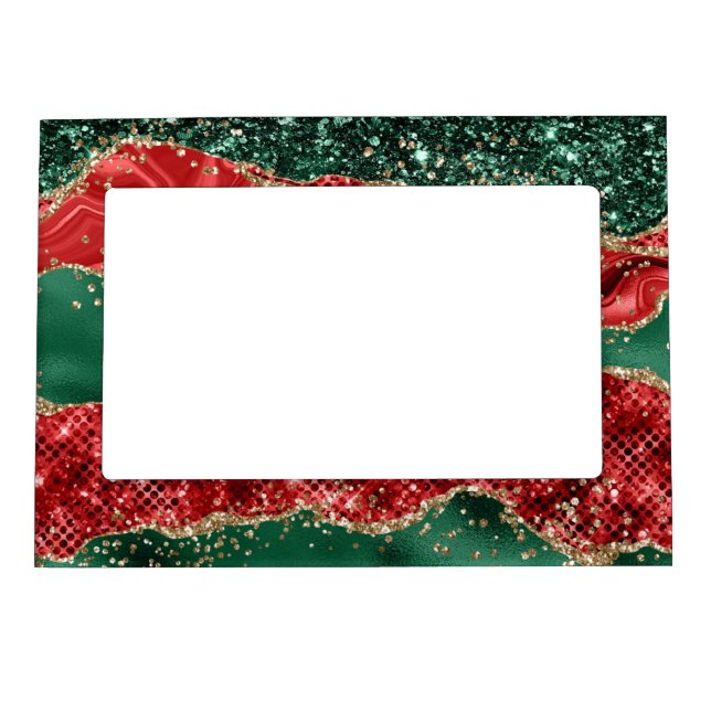 Marble Christmas Red, Green and Gold Glitter Agate Magnetic Frame (Front)