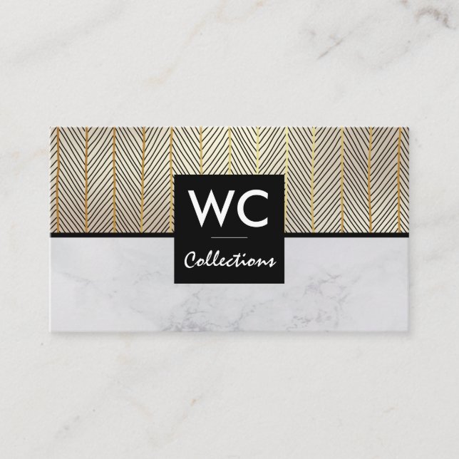 Marble Color Block | Gold Lines Business Card (Front)