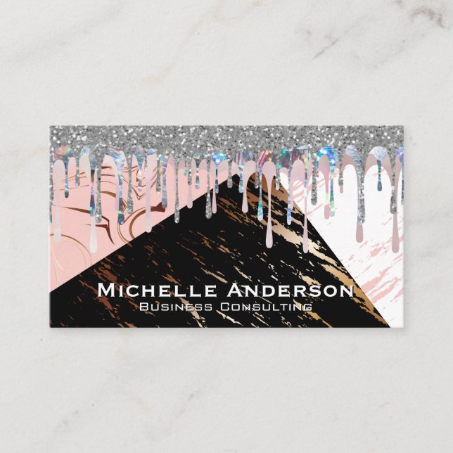 Marble Color Blocks | Glitter Shimmer Drip Business Card (Front)