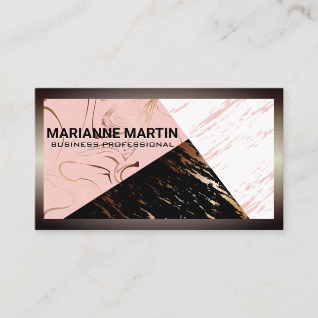 Marble Color Blocks | Metal Border Business Card (Front)