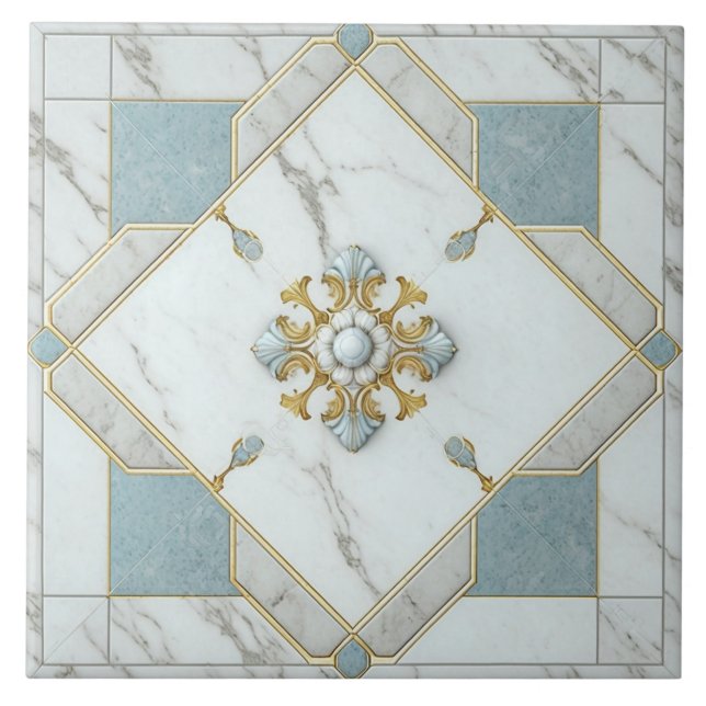 Marble Color Ceramic Tile with Rose Window Mosaic  (Front)